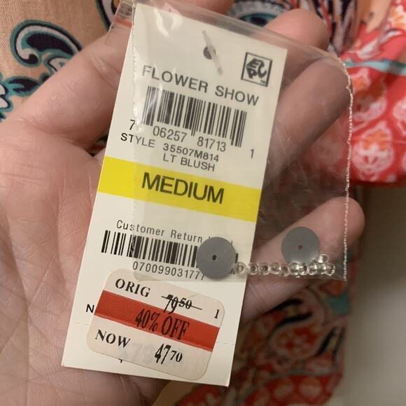 Charter Club Floral Tunic Top – Size Medium – NWT Boho Beaded Rayon Peach Coral - Picture 4 of 8